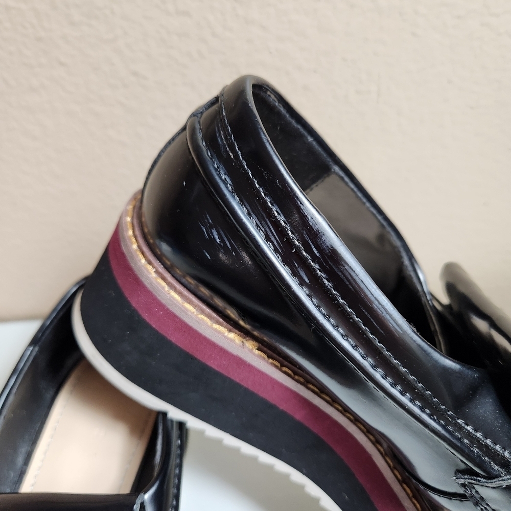 Zara Woman |EU38/US7.5| Black Patent Leather Platform Kilt Chunky Loafers - Picture 2 of 11